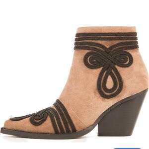 Jeffrey Campbell Gatlin-EMB Taupe Suede Heeled Booties